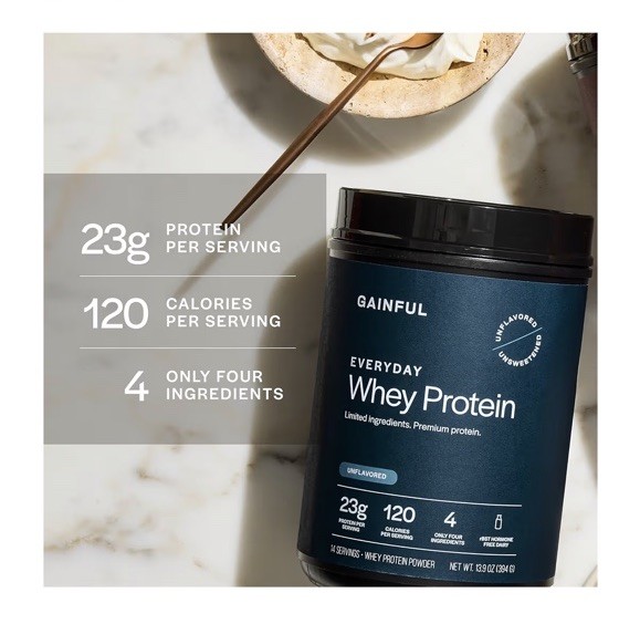 Gainful Everyday Whey Protein Powder 23g Protein per Serving, Unflavored