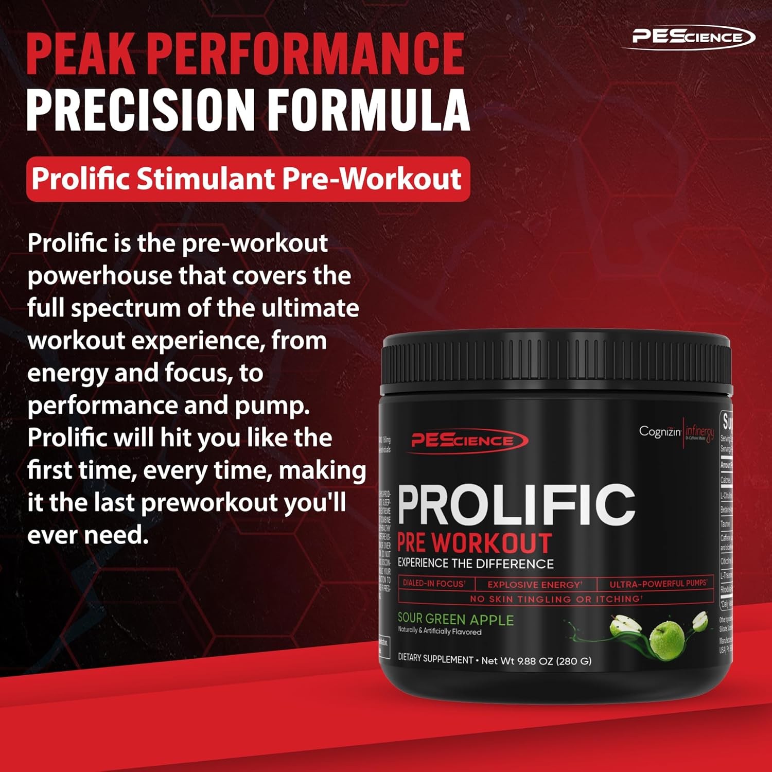 PEScience Prolific Pre-Workout Sour Green Apple 9.88 OZ EXP: 08-26+