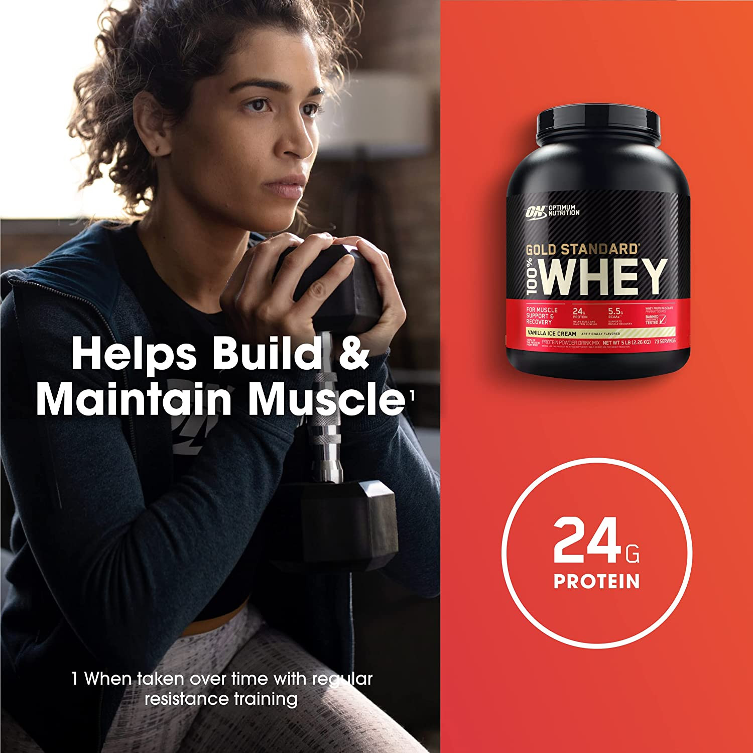 Optimum Nutrition Gold Standard 100% Whey Protein Powder Vanilla Ice Cream 5 Lb