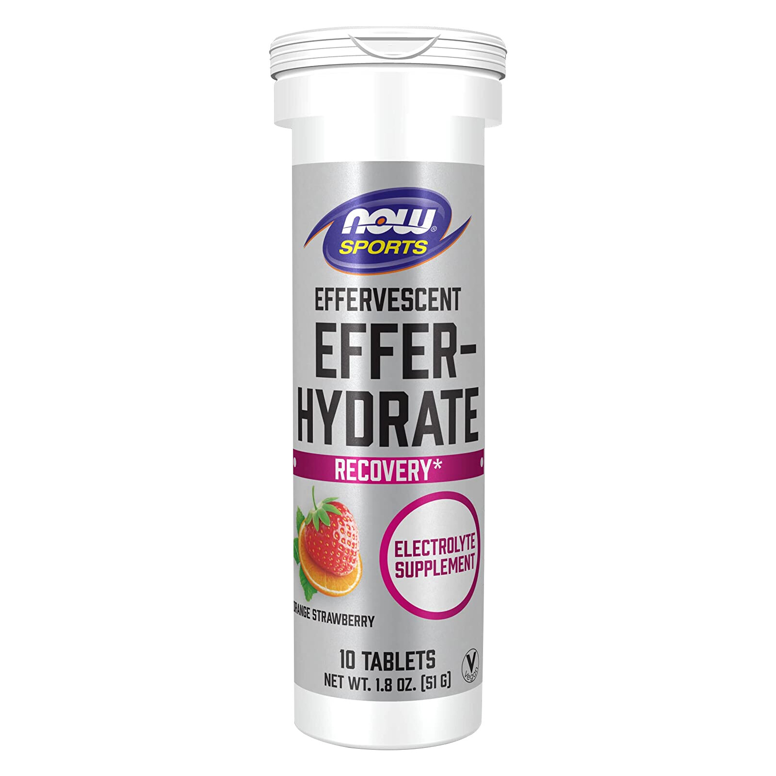 NOW FOODS Effer-Hydrate Effervescent Orange Strawberry 10 Tablets Tube