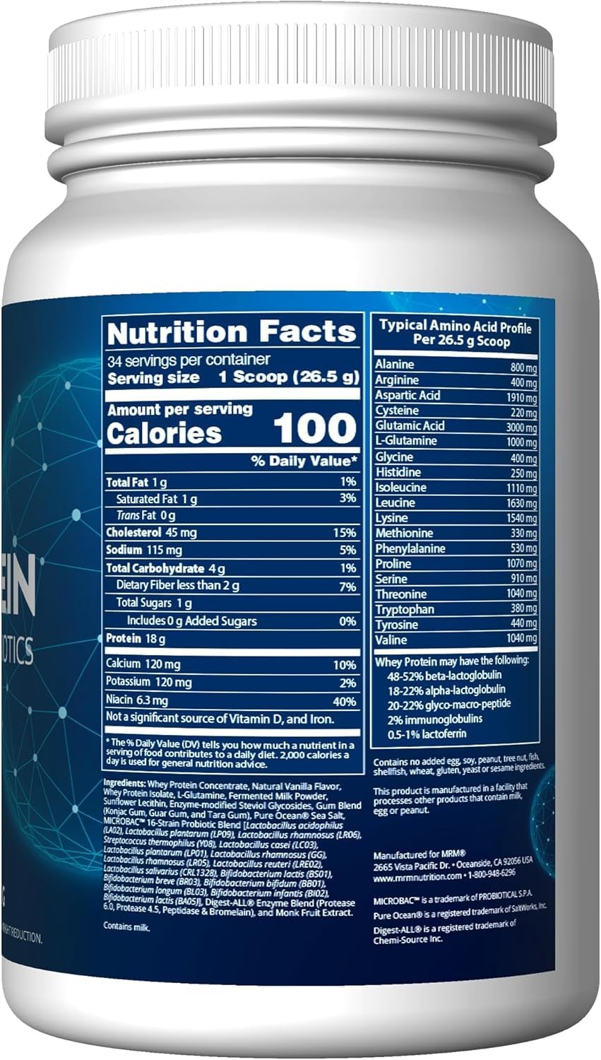 Grass Fed Whey Protein Powder 2 Pound with Probiotics BCAA for Muscle Recovery