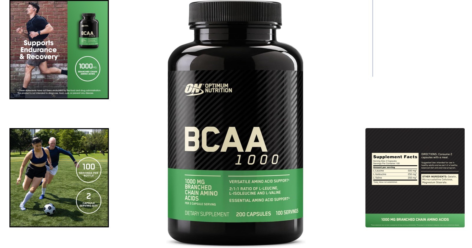Branched Chain Amino Acids Capsules – 1000mg, 200 Count for Bone & Joint Support