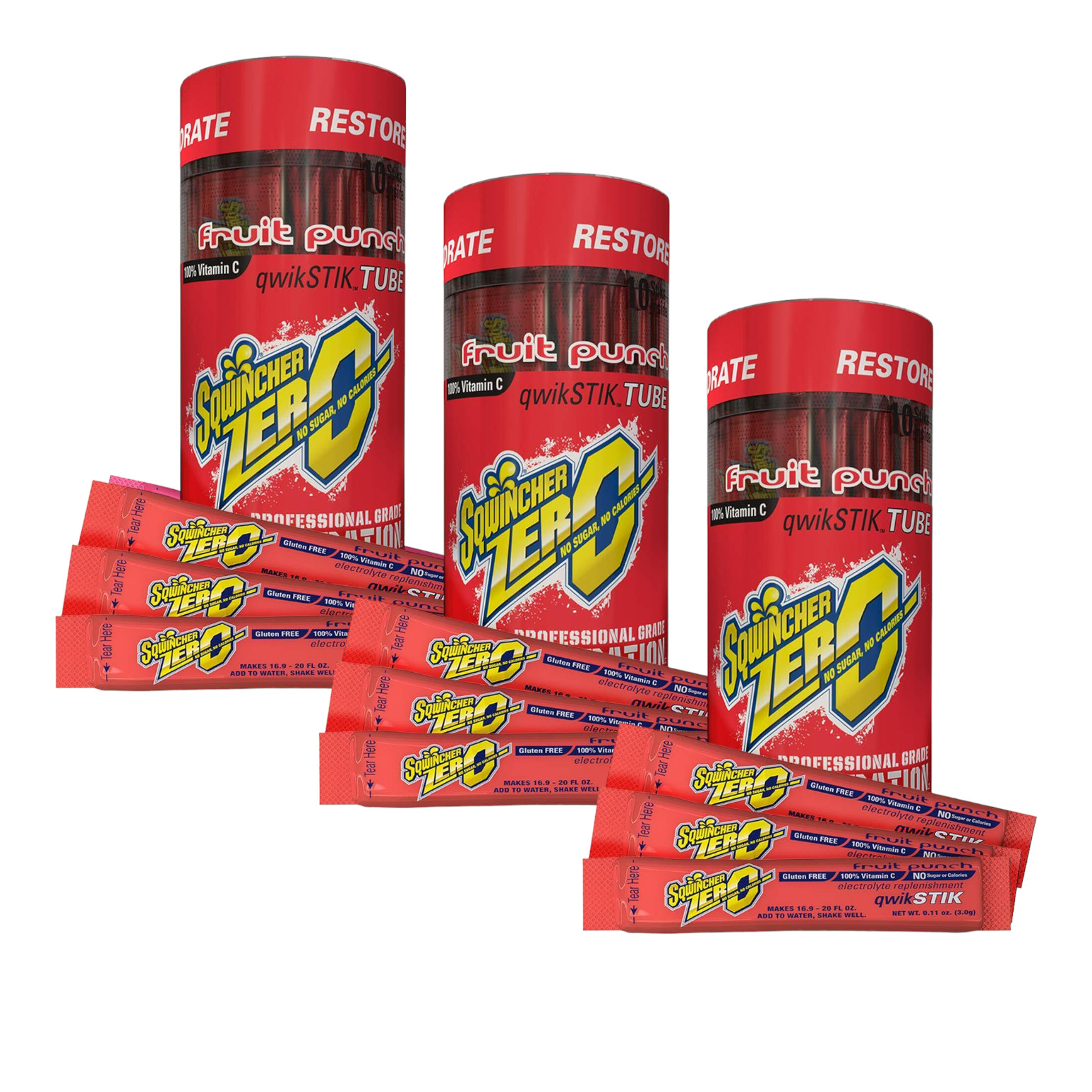 Sqwincher ZERO Sugar Free Electrolyte Powder Beverage FRUIT PUNCH 30 Qwik Stiks