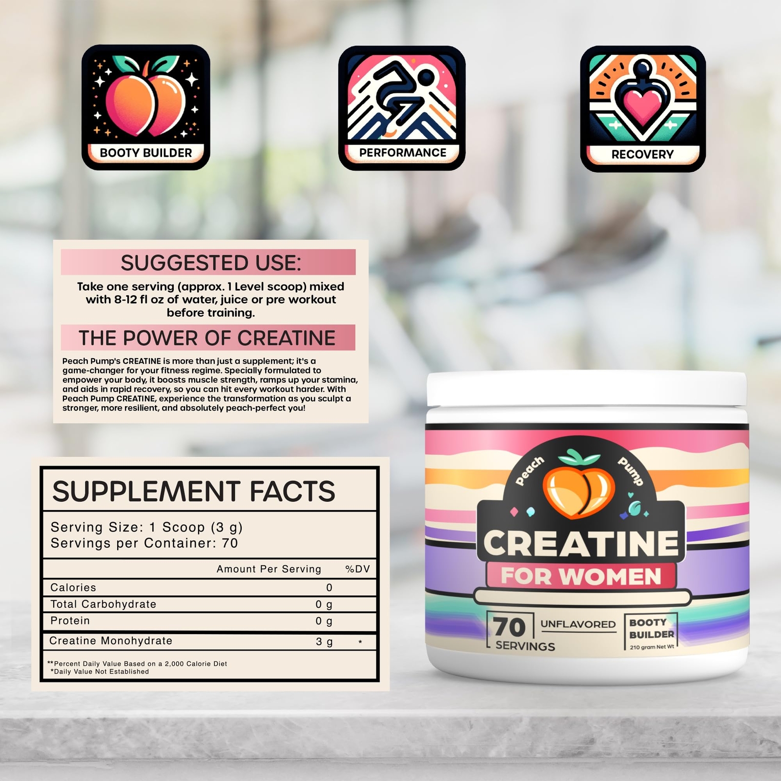 Creatine Monohydrate Powder Glute Builder Creatine for Women 3g Vegan Microni…