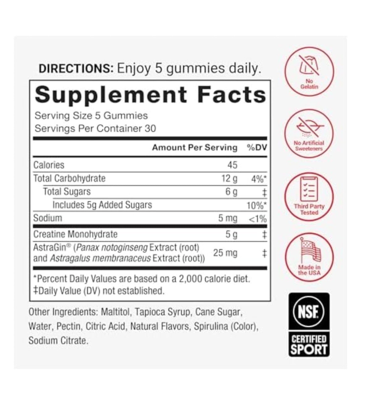 Force Factor Creatine Monohydrate Gummies Blue Raspberry 150ct 5g NSF Sport