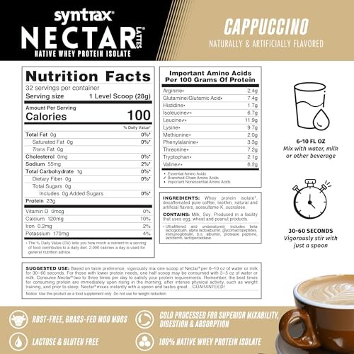 Syntrax Nectar Lattes 2lb Whey Protein Isolate – Cappuccino Coffee Flavor