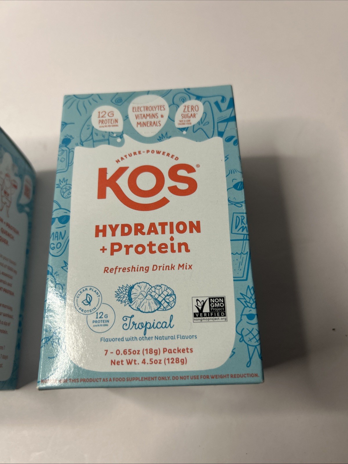 Kos Hydration + Protein – Tropical Flavor- 7 Packets Exp 3/27 2 Packs