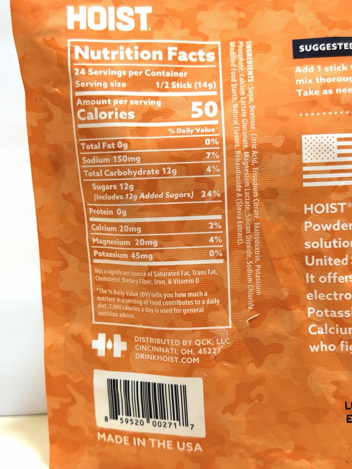 5 Pack HOIST Military Hydration Powder Tropical Orange Electrolyte Drink Mix 60