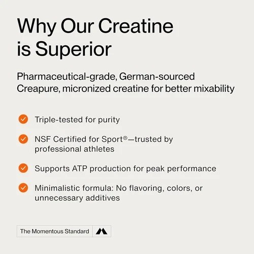 Momentous Creatine Monohydrate Powder – NSF Certified – 90 Servings