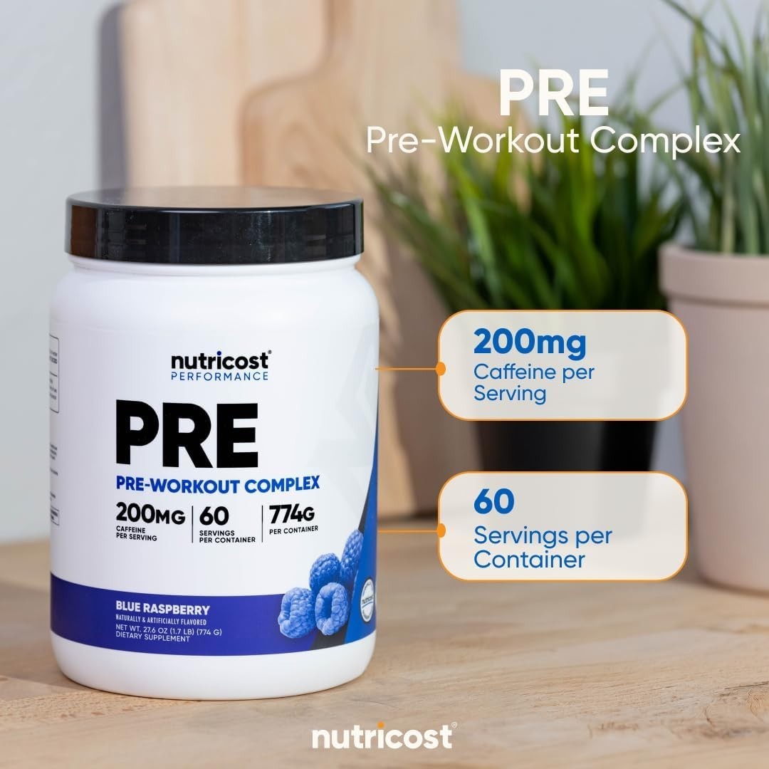 Delicious Blue Raspberry Pre-Workout Supplement – 32oz, 60 Servings, Gluten Free