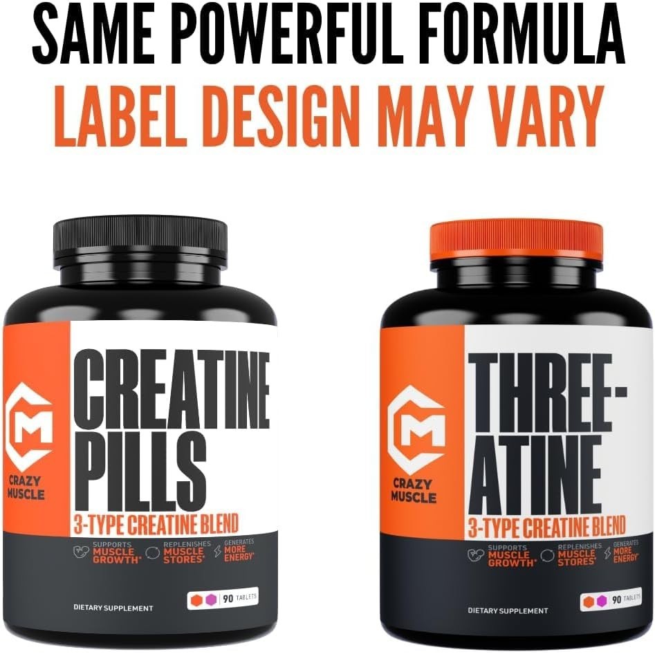 Creatine Capsules, 5G Premium 3X Threeatine Pre Workout Bulk Muscle Mass Gain…