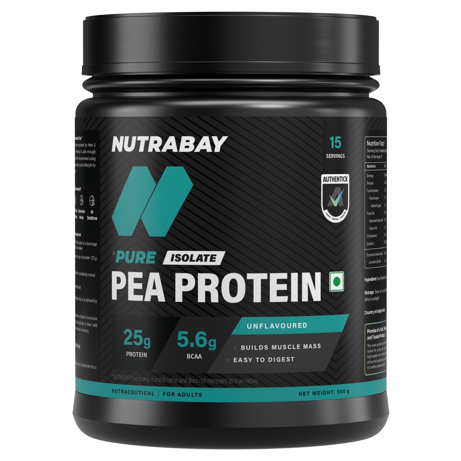 Nutrabay Pea Protein Isolate Plant Protein Unflavoured 500g