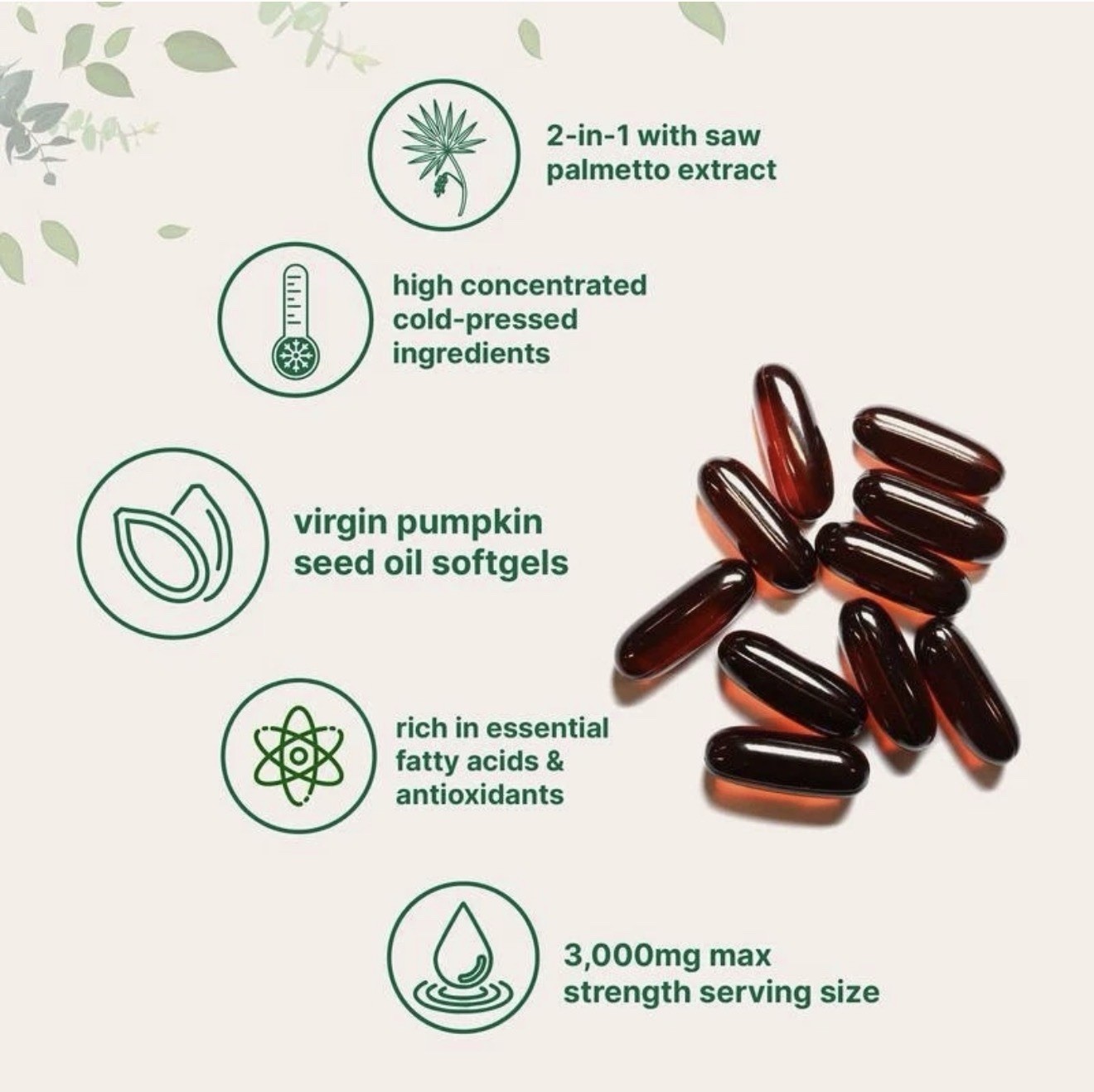 Pumpkin Seed Oil Saw Palmetto 3000mg 300gels Cold Press Virgin Oil Phytosterols
