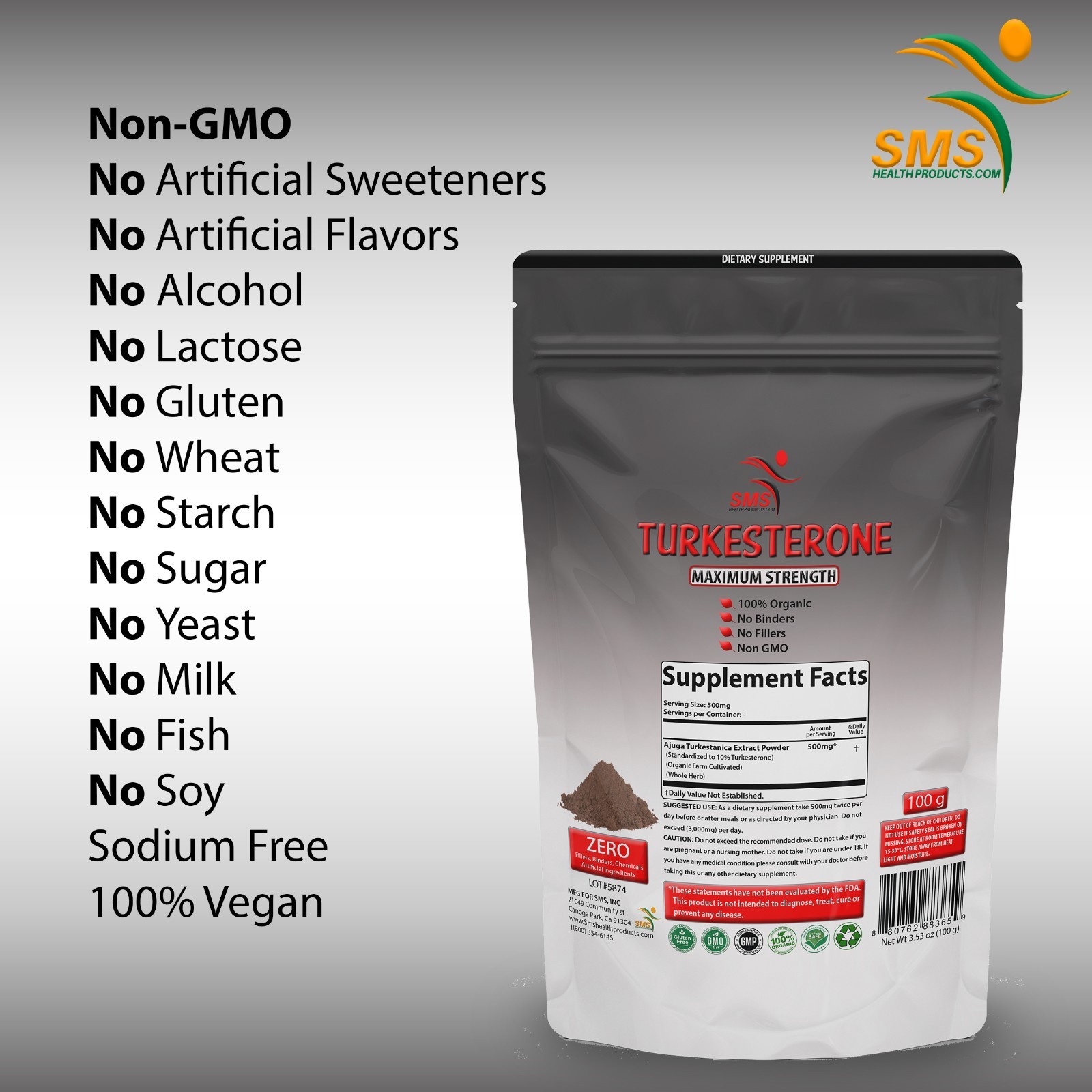 TURKESTERONE Extract Powder Ajuga Turkestanica Standardized to 10% 100g By SMS