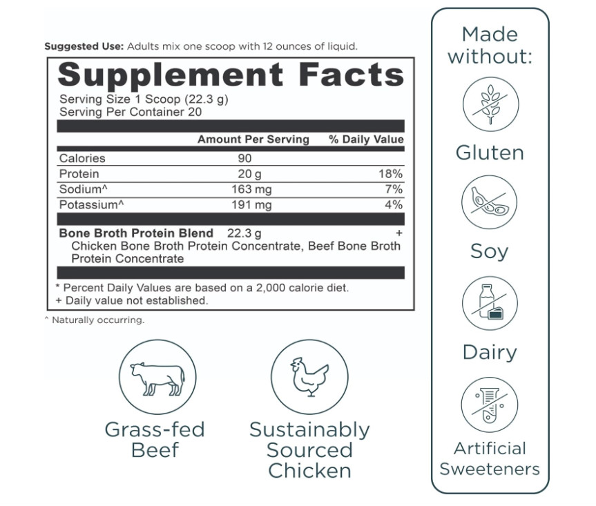 Ancient Nutrition Bone Broth Protein Powder 20g – Pure 40 servings (20 x 2-pack)