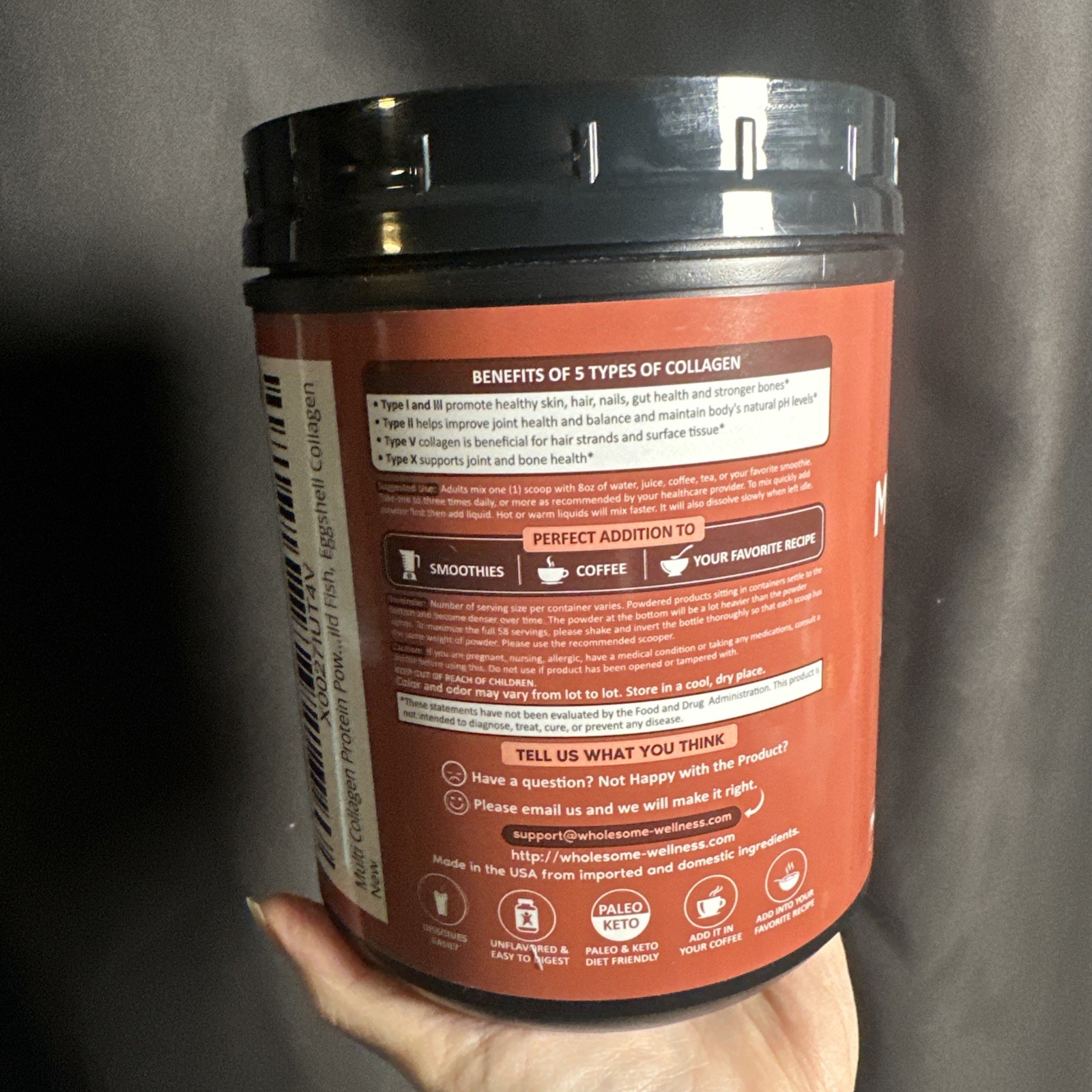 Wholesome Wellness Multi Collagen Protein Powder I II III V X Unflavored 16.03oz