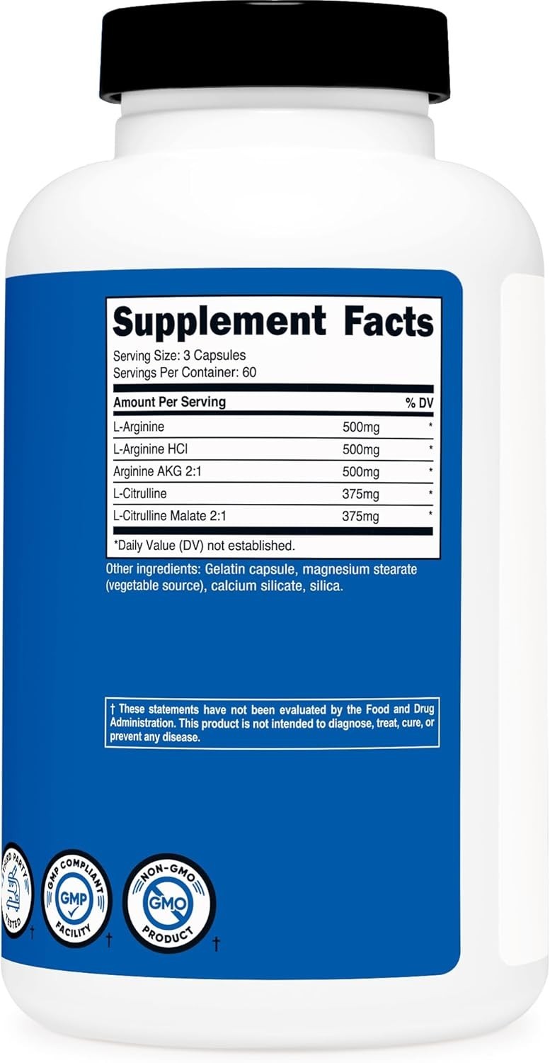 Nitric Oxide Booster Capsules 2250mg 180 Count Vascular Health Support