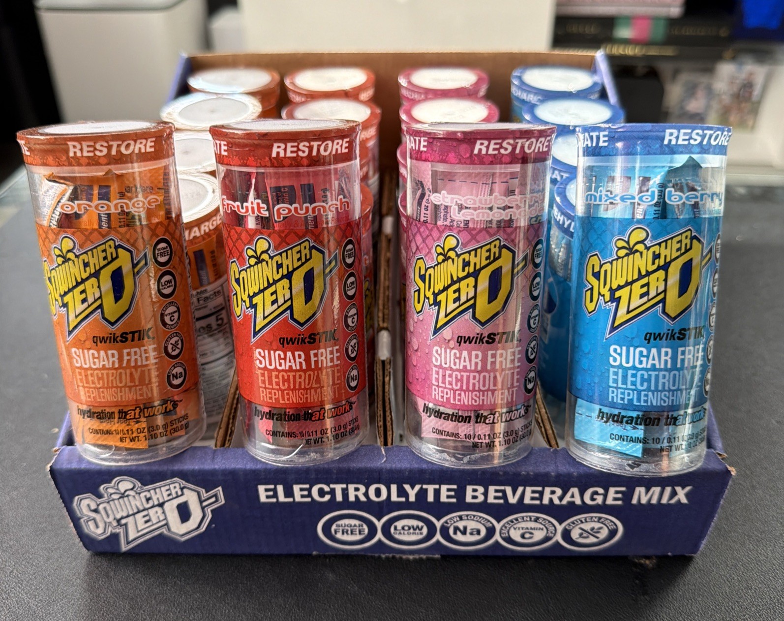 Sqwincher Zero Qwik Stick Electrolyte, 4 Flavor Variety 10 Count Each 20 Tubes
