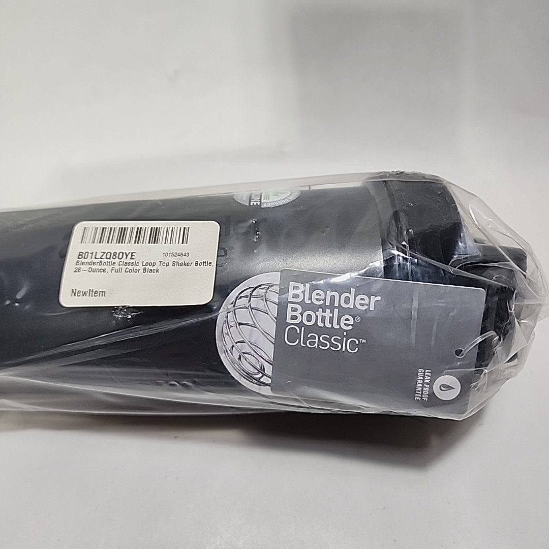 New Blender Bottle Classic Shaker, 28oz – Black Mixer Cup with Loop Top