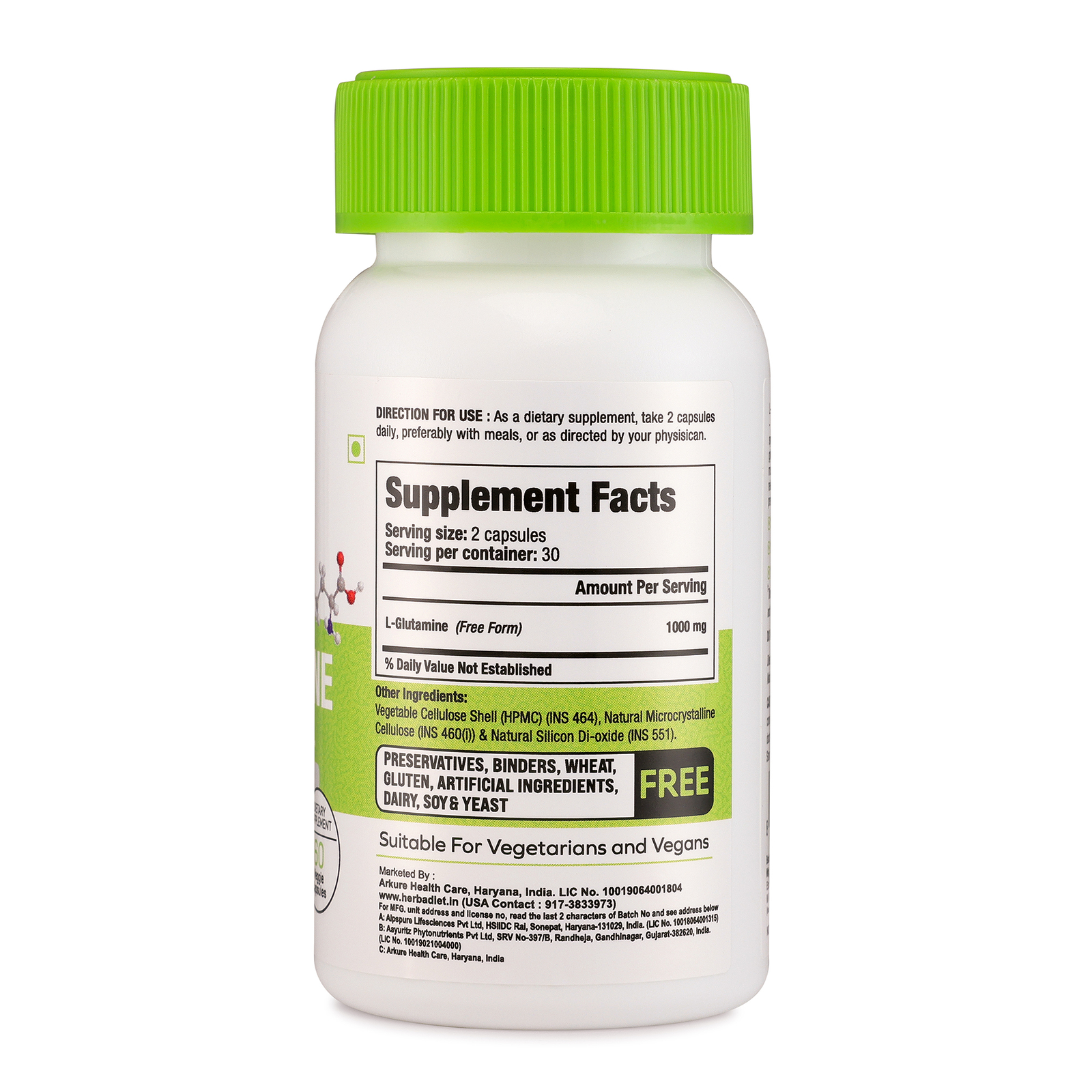 Pure Glutamine L-Glutamine Capsules Amino Acids Anabolic Support Muscle Recovery