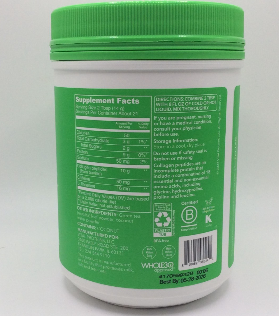 Vital Proteins Collagen Peptides Matcha Original, 10.5oz, 05/2026🎈FREE SHIP🎈
