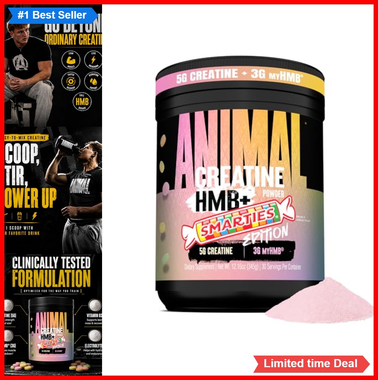 Creatine HMB Powder 30 Servings Smarties Flavor 5g Monohydrate 3g myHMB Pre