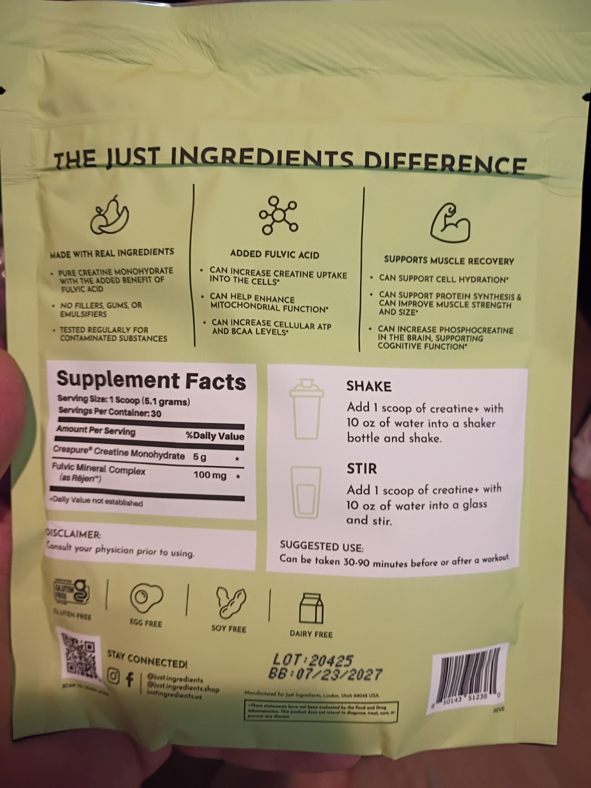 JUST INGREDIENTS Creatine Monohydrate Powder with Rejen Fulvic Mineral Comple…