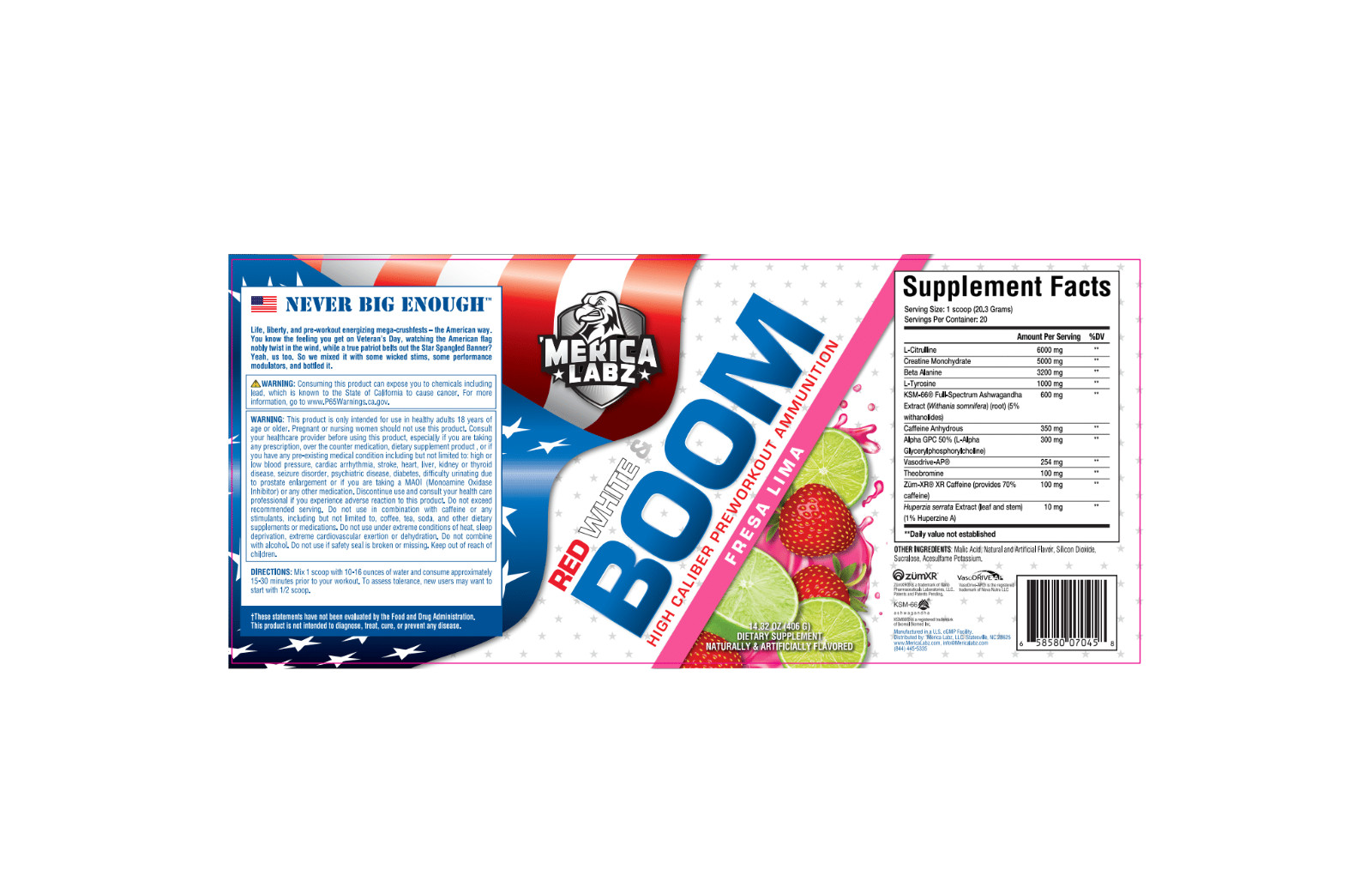 ‘Merica Labz RED WHITE & BOOM | High Caliber | FOCUS – ALL Flavors PREWORKOUT