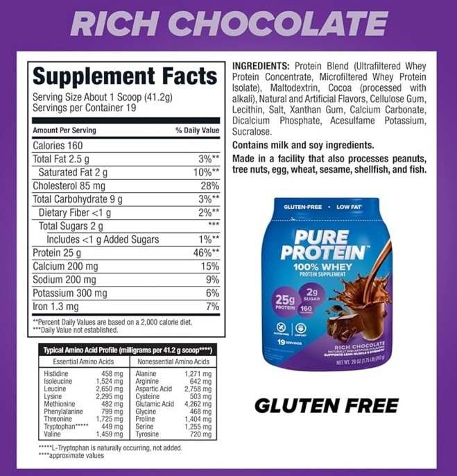 100% Whey Protein Powder, Chocolate Milkshake, 30g Protein, 24.5 oz, 1.5 lb