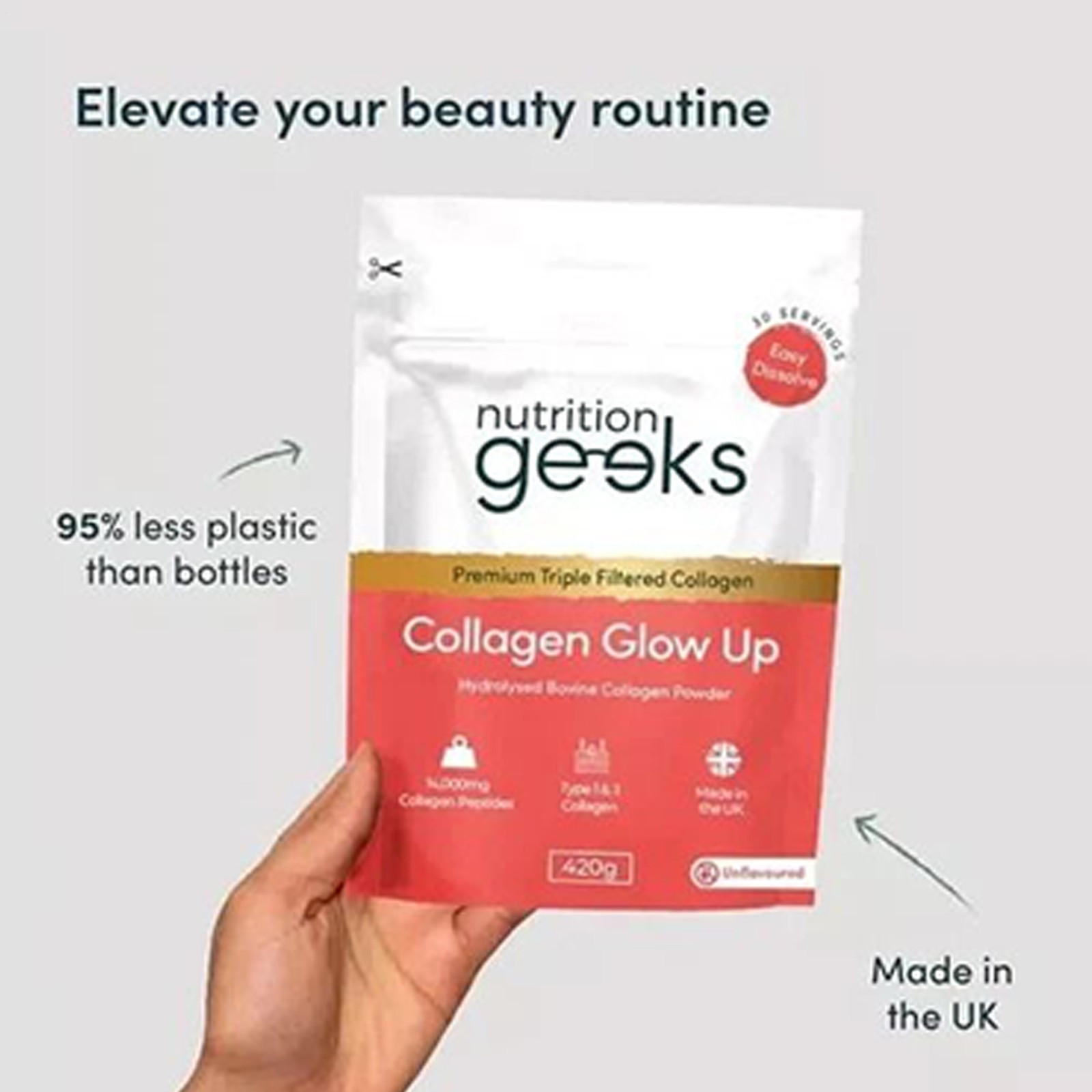 Nutrition Geeks Collagen Glow Up Powder New & Improved 14000mg 420g 30 Serving