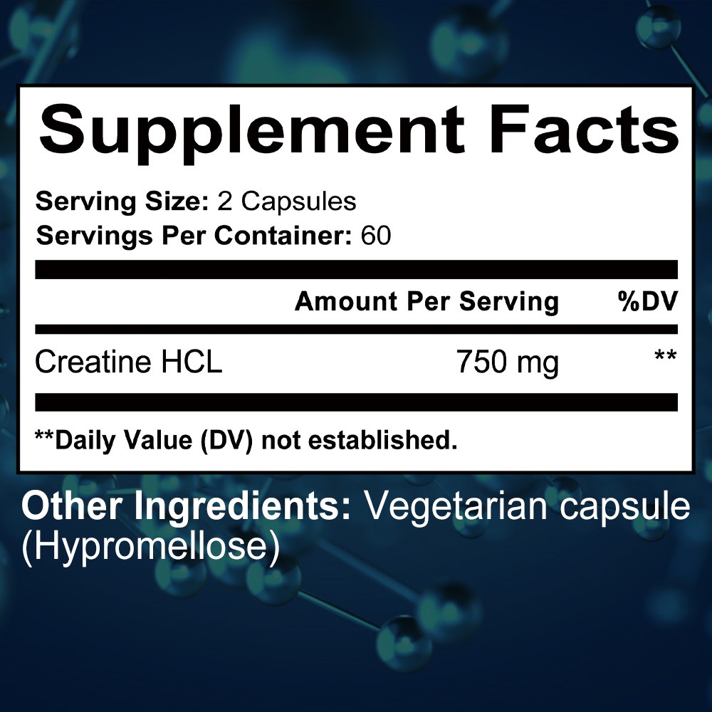 Creatine Hcl 750 Mg 30-120 Capsule Support Immune Energy Cognitive Muscle Health