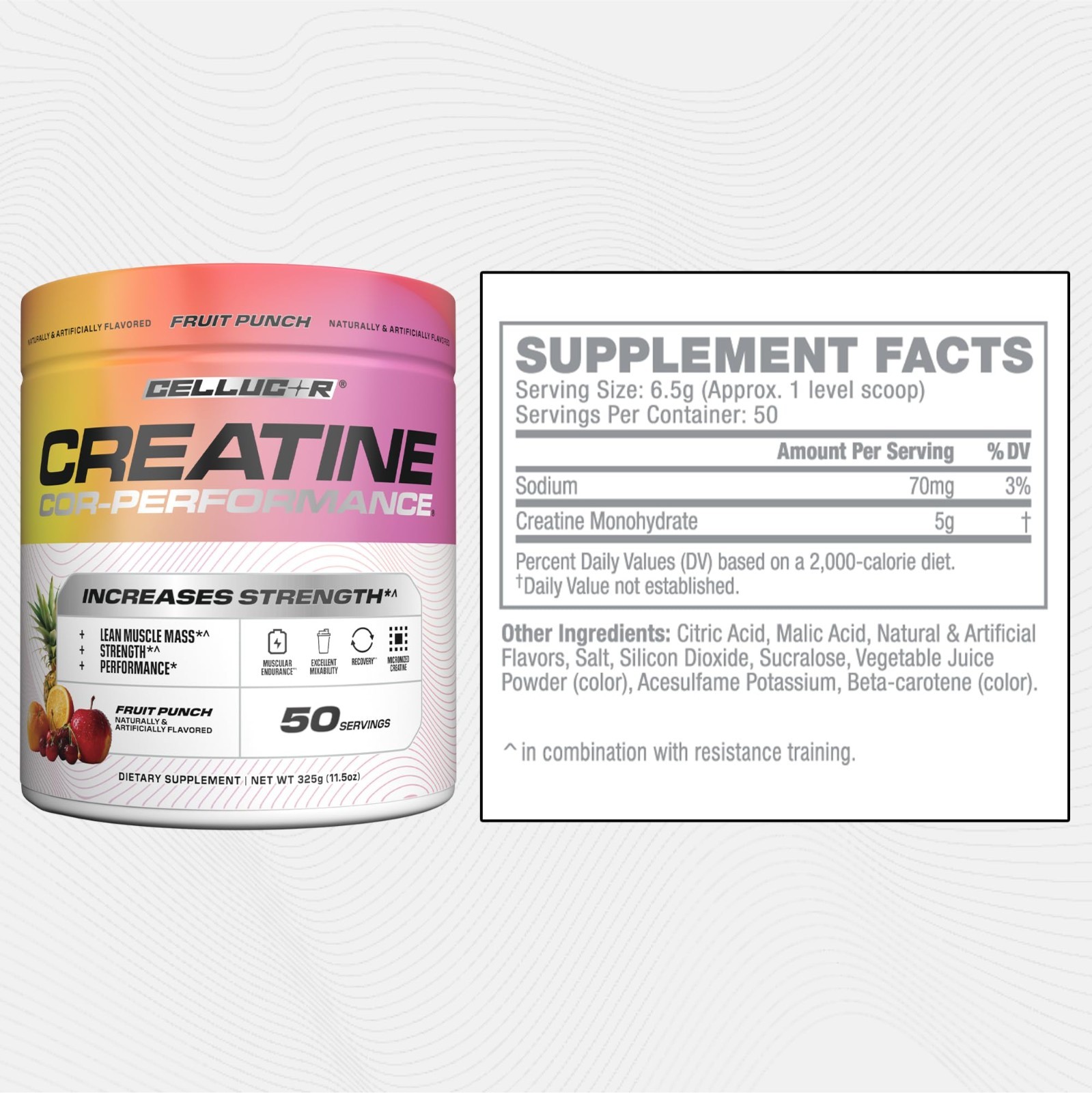 Creatine Powder Fruit Punch Boost Strength, Lean Muscle & Endurance, 5g/Serving