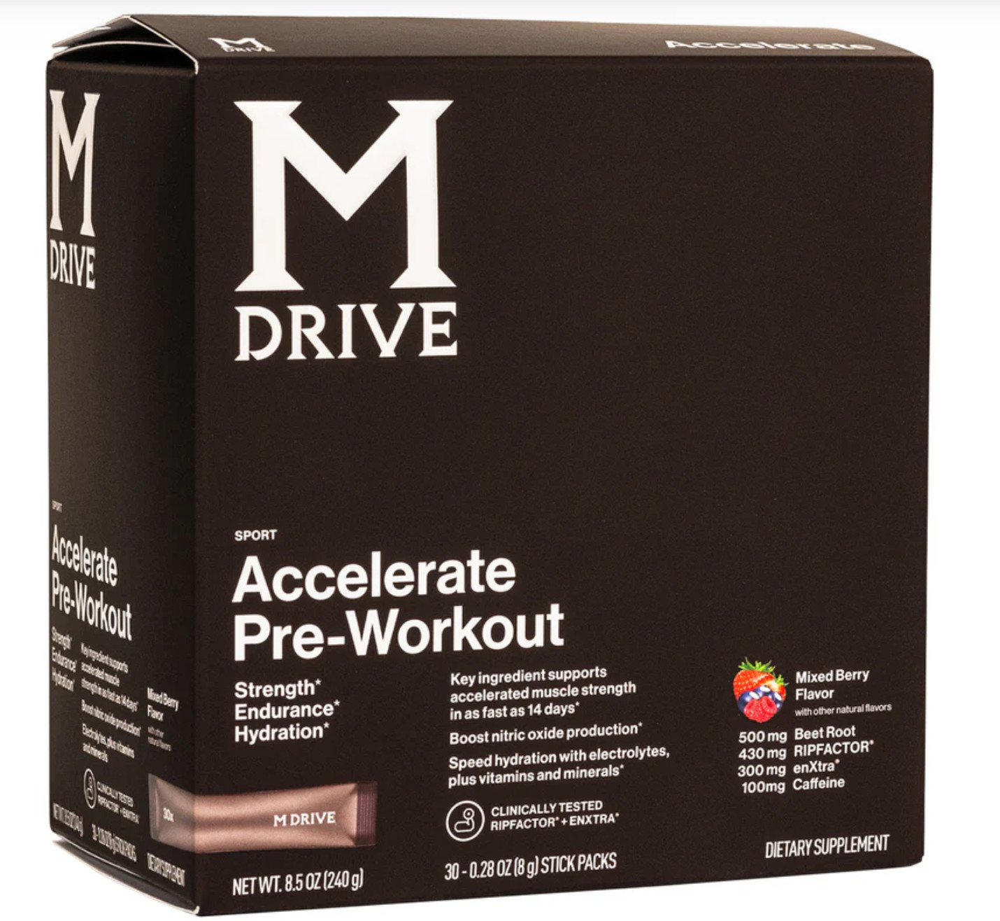 M Drive Accelerate Pre Workout Mix Berry, 30 Packs Strength Endurance Hydration