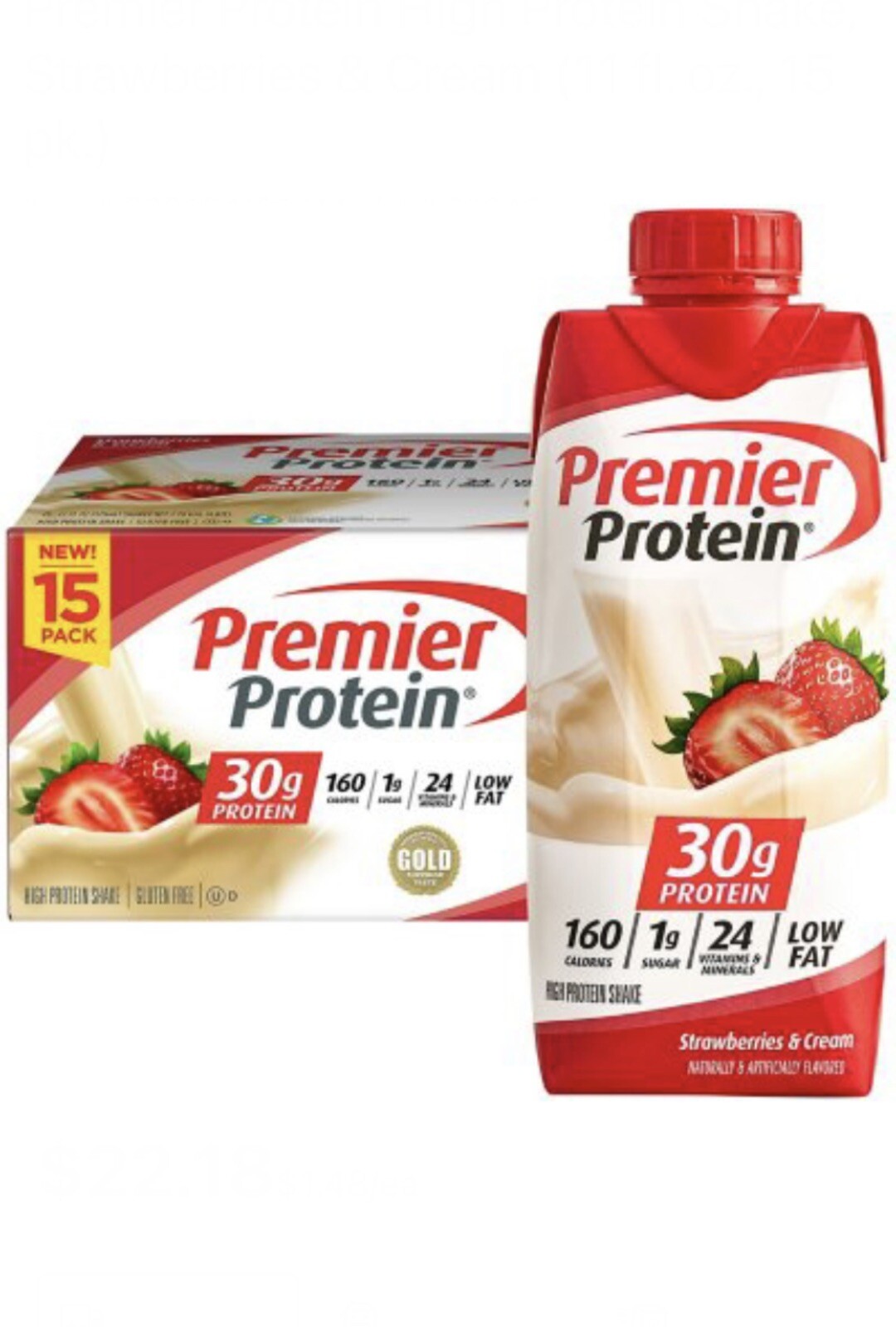 Premier Protein 30g High Protein Shake, Strawberries Cream (11 fl. oz., 15 pk.)