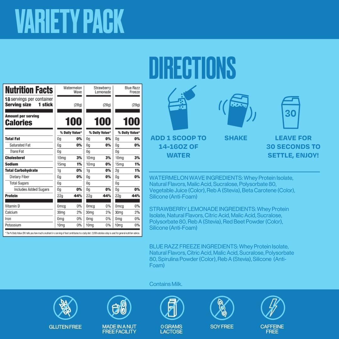 Clear Protein Powder Packets – 18 Count Sample Pack – 22G Clear Whey Protein Iso