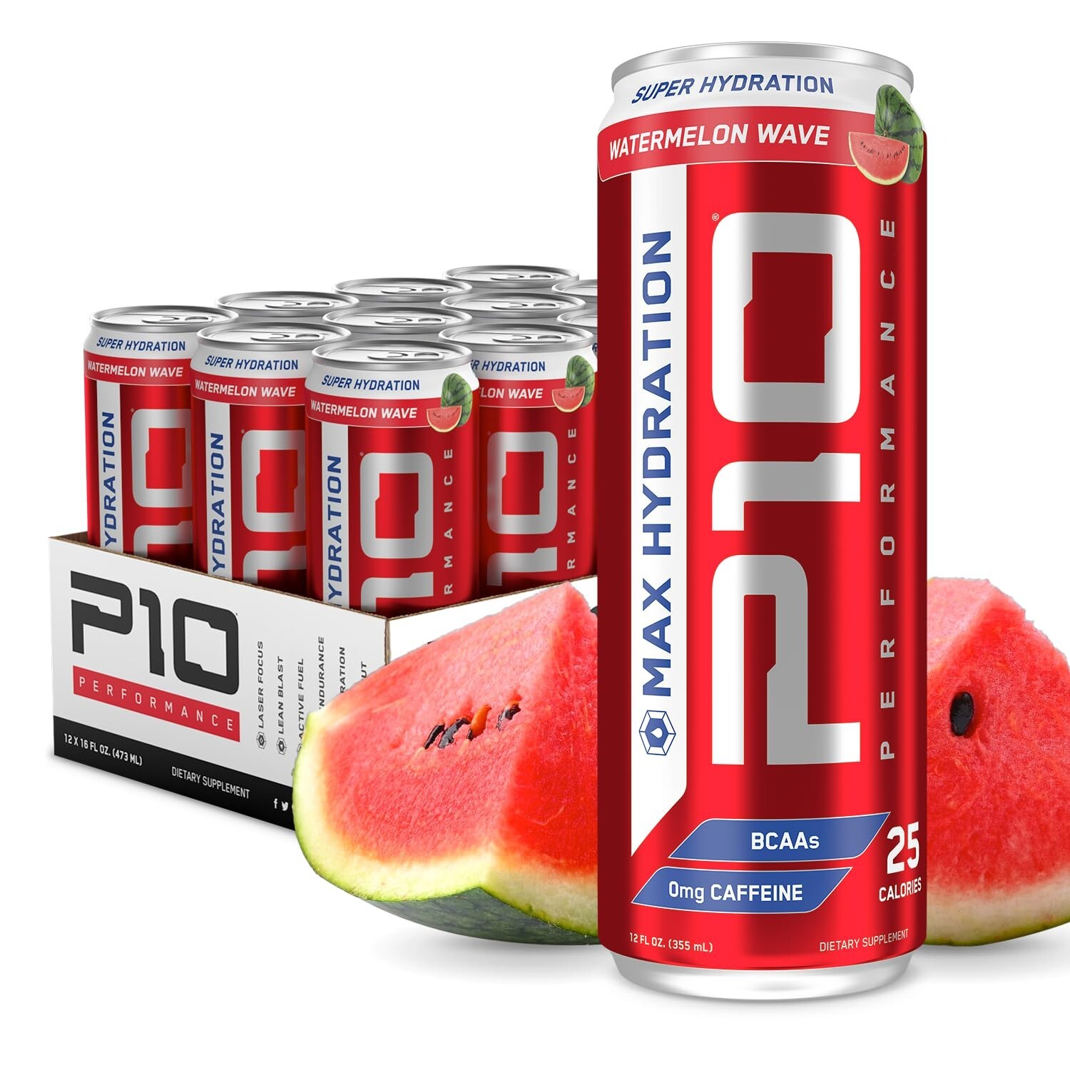 P10 Performance Max Hydration Fitness Recovery Drink – Watermelon (12 x 12 oz)
