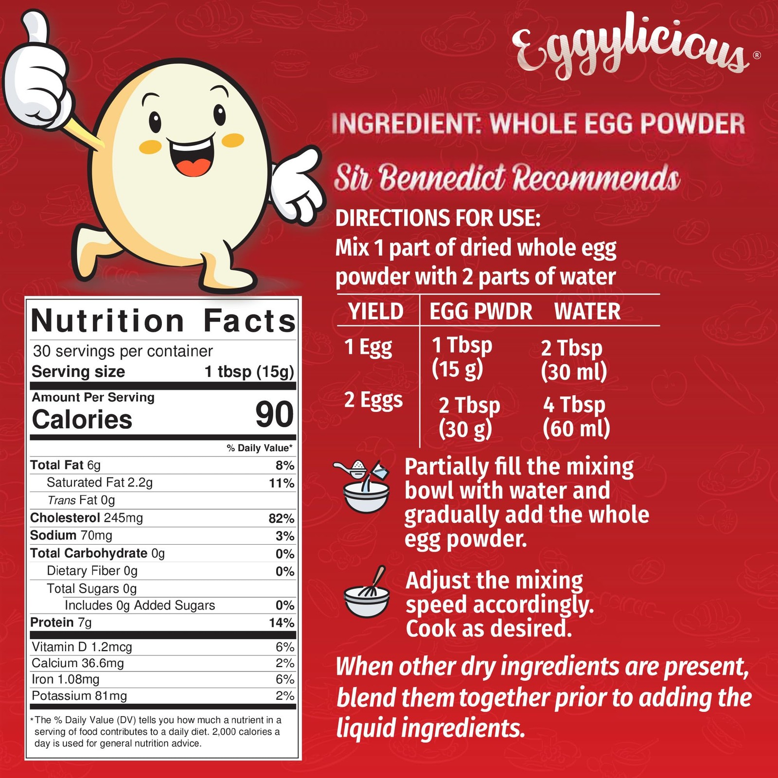 Dried Whole Egg Powder Protein Supplement 1 Pound Versatile Cooking Ingredient