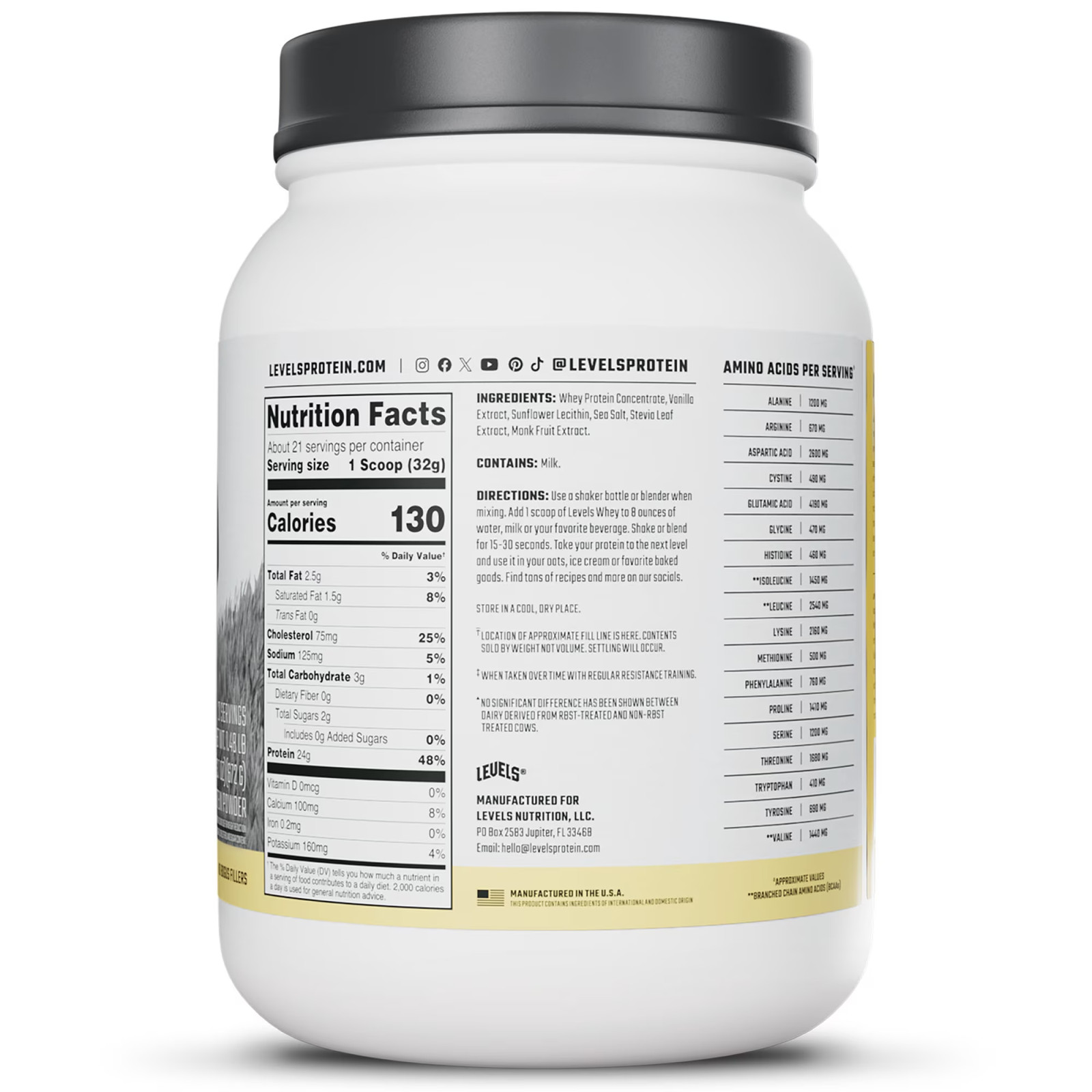 Grass Fed Whey Protein Powder, No Artificials, 24G of Protein, Vanilla Bean, 1.4