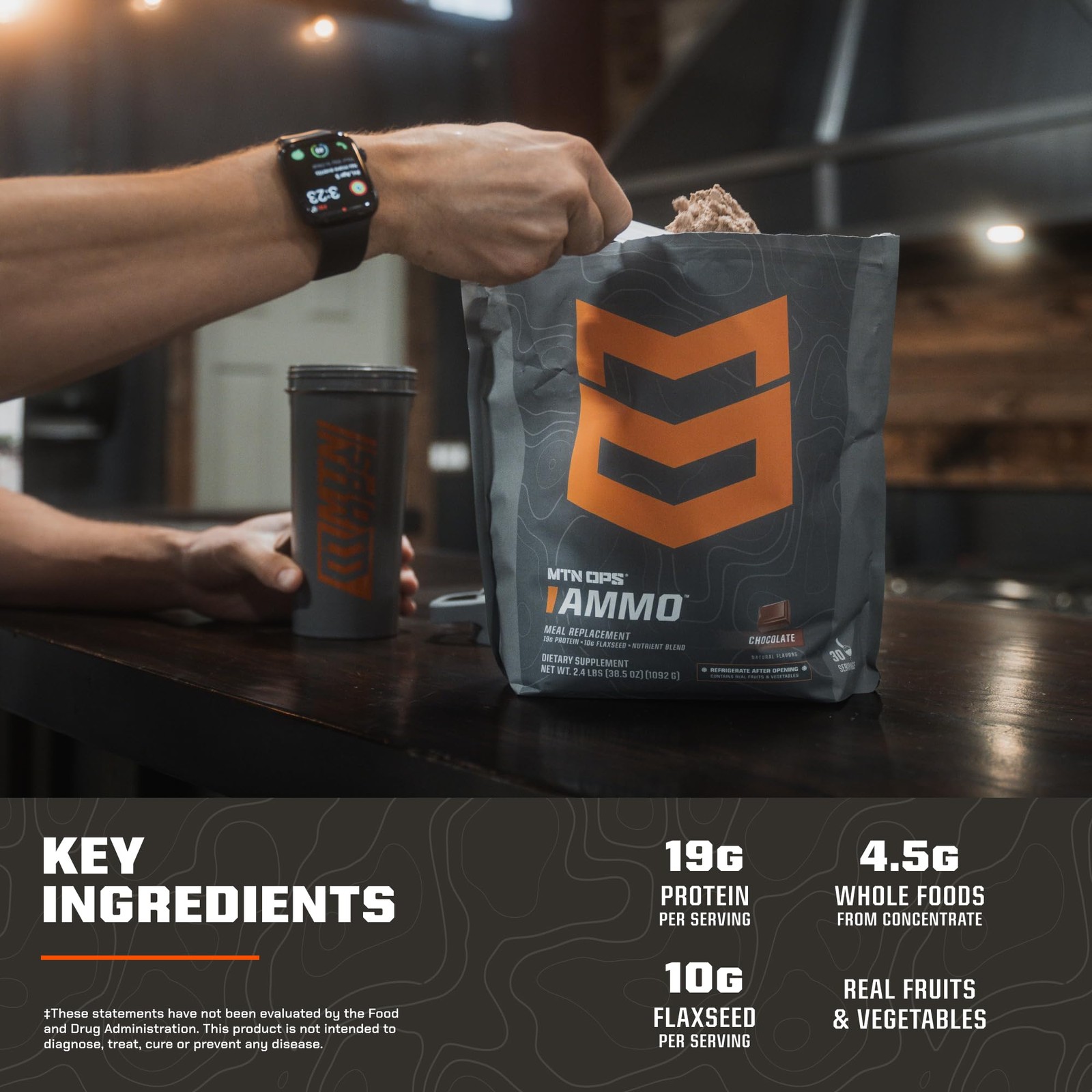 Mtn Ops Ammo Meal Replacement Shake 19G Protein 10G Flaxseed 4.5G Whole Foods