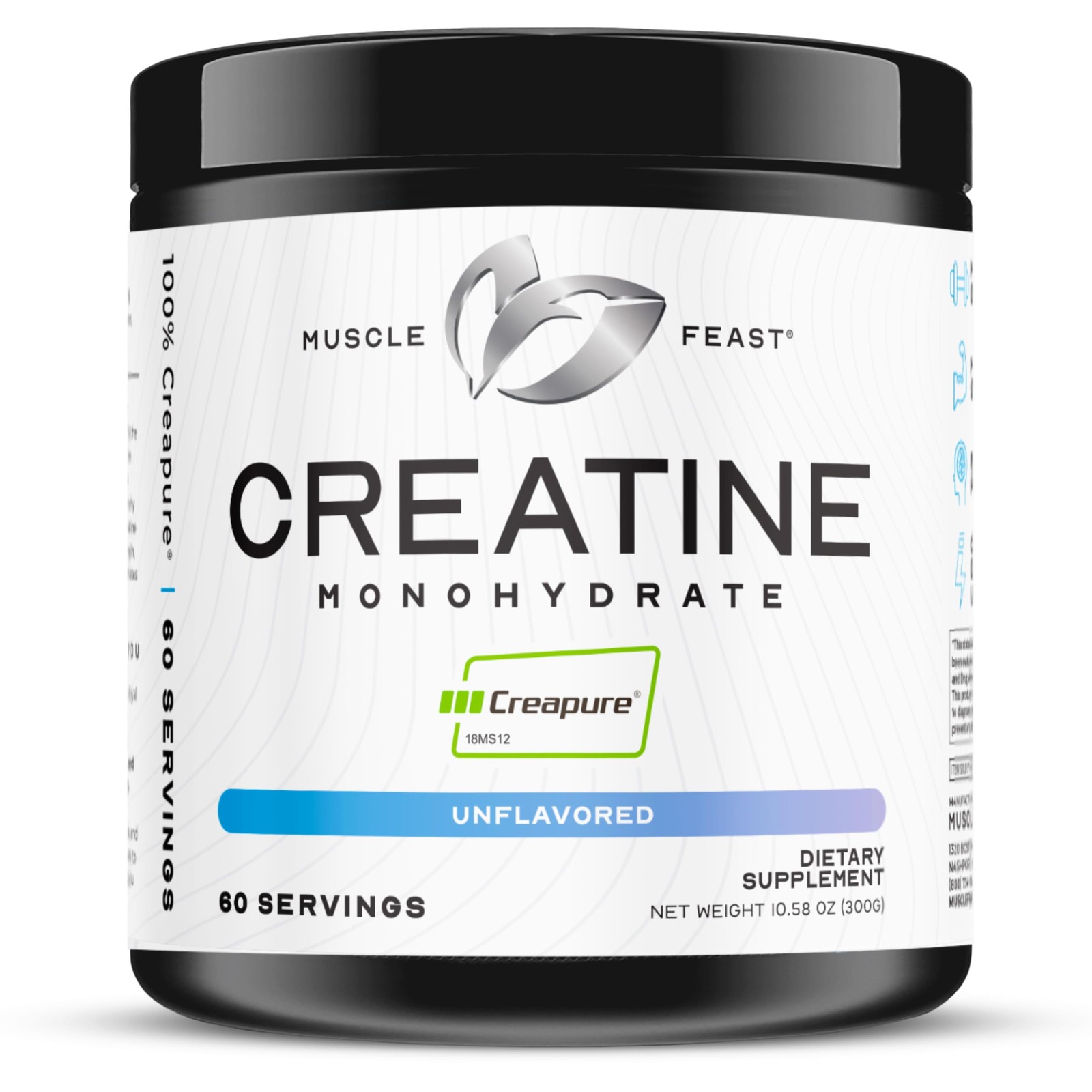 Muscle Feast Creapure Creatine Monohydrate Powder, Vegan 300 Gram, Unflavored