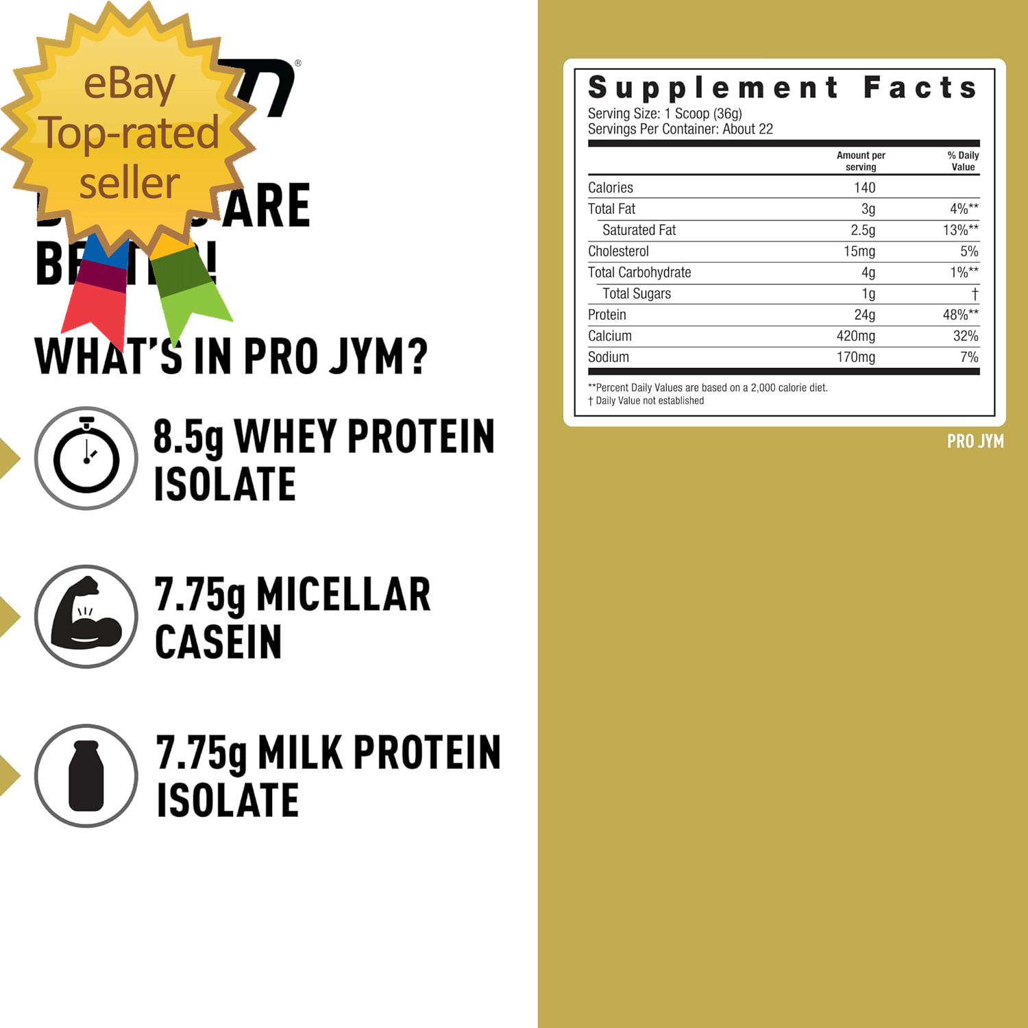 Pro JYM Tahitian Vanilla Protein Powder – Whey Protein Isolates, Casein, & Milk