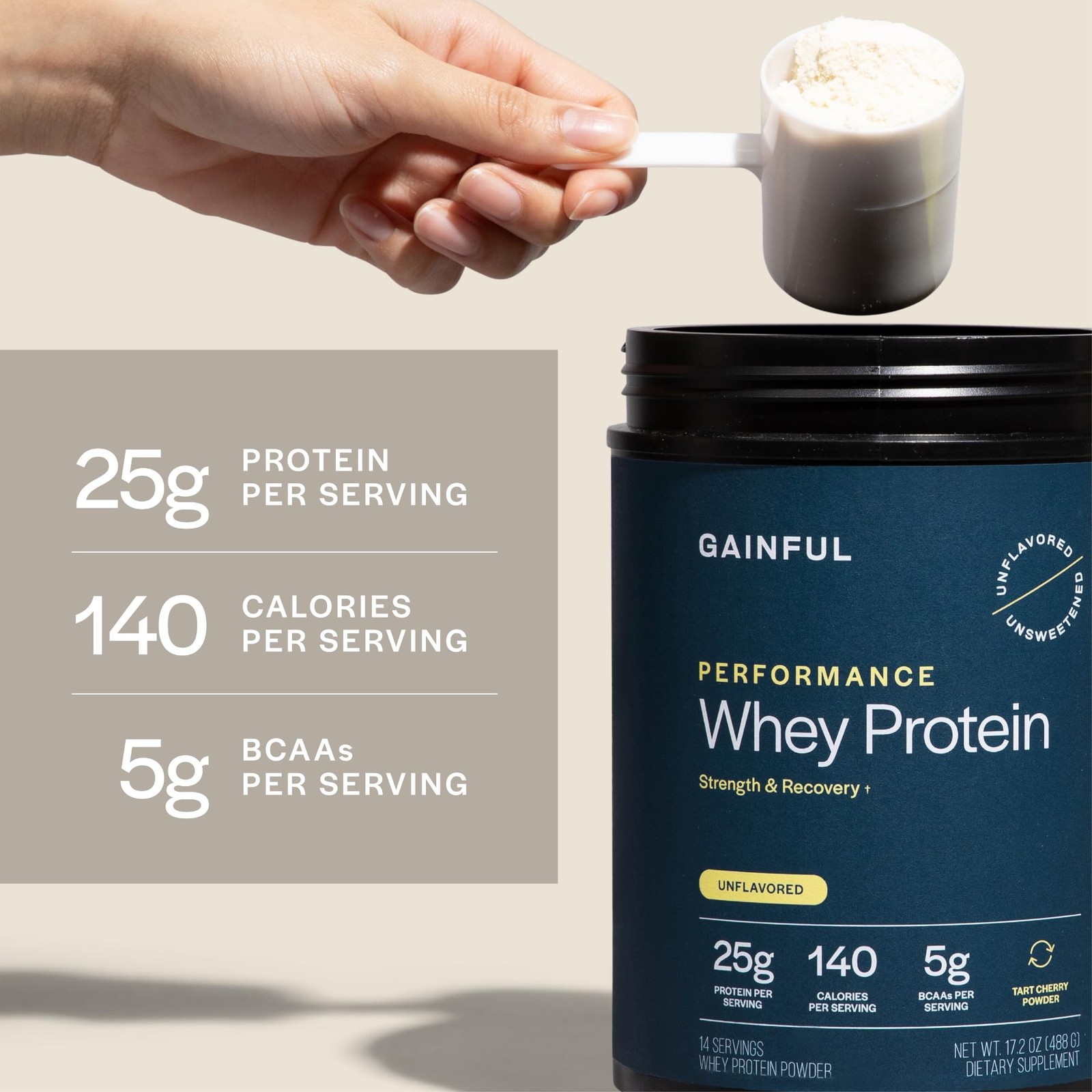 Gainful Performance Whey Protein Powder, 25g Protein per Serving, Unflavored,…