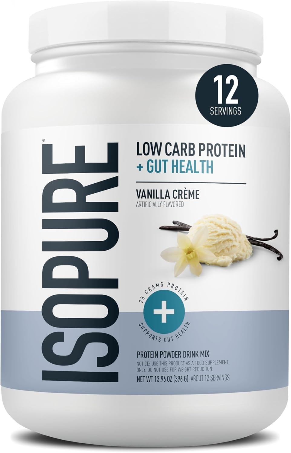 Isopure Protein Powder Vanilla Creme 25g Whey Prebiotics Vitamins 12 Servings