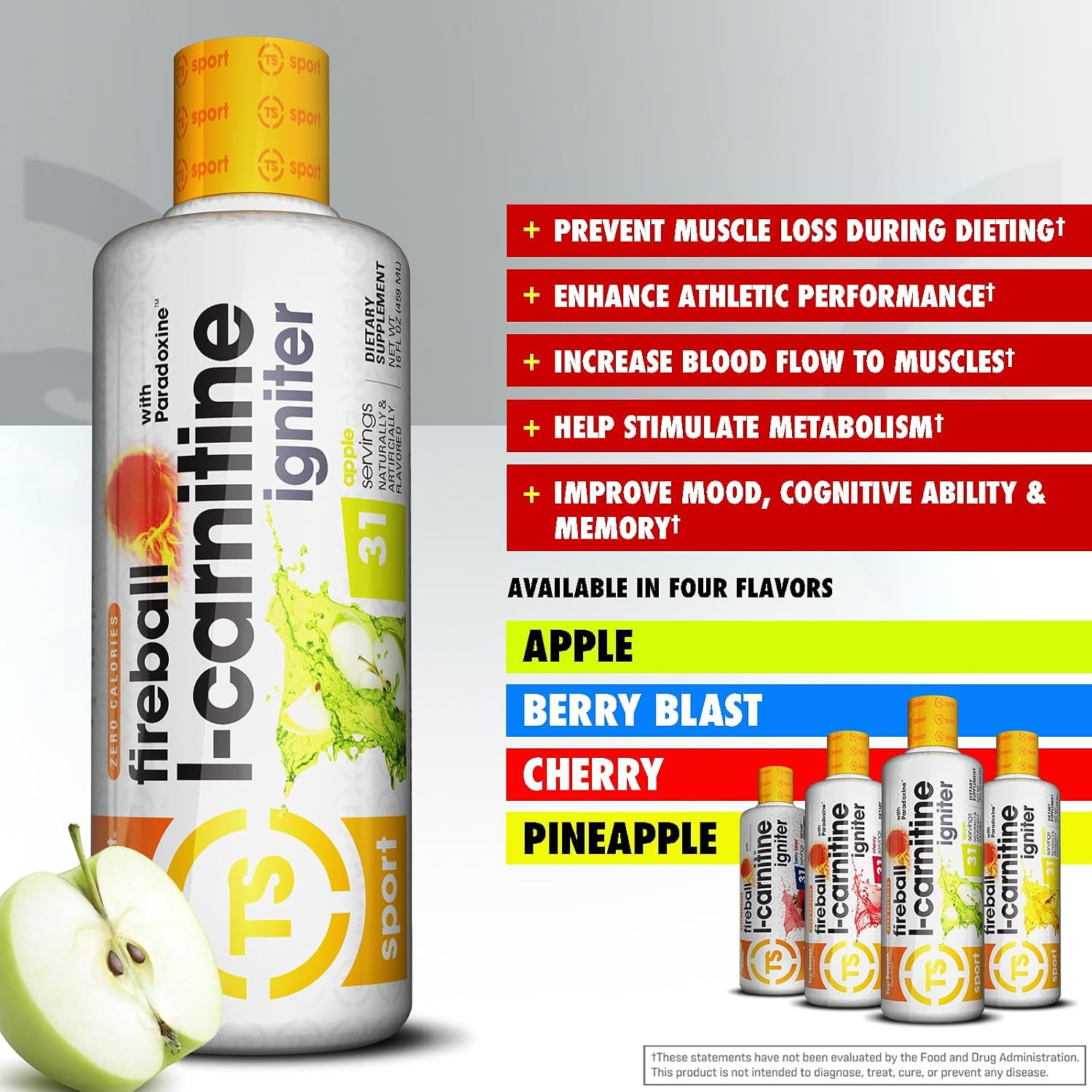Fireball Liquid L-Carnitine with Paradoxine | Stim Free | Weight Management, Ene