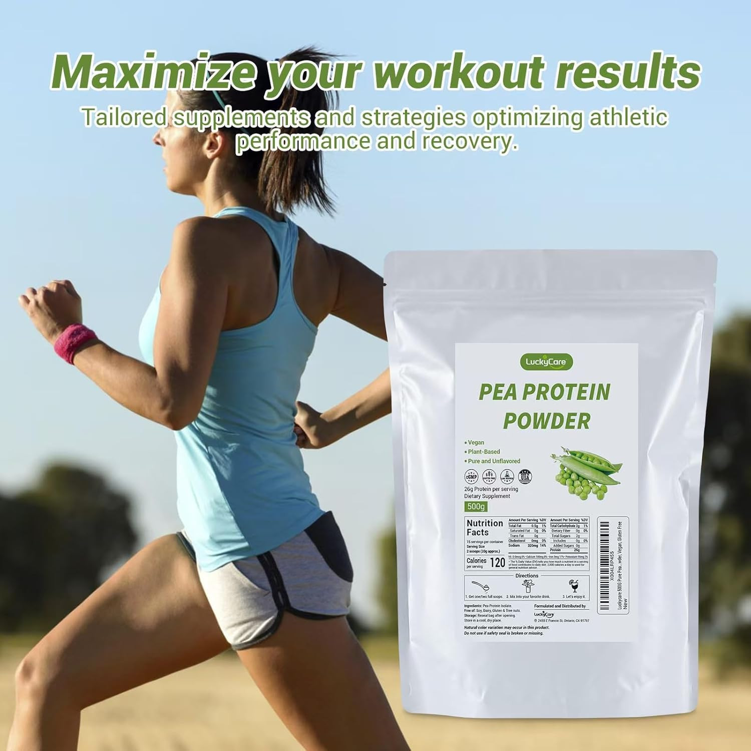 100% Organic Pea Protein Powder Vegan Formula Supports Muscles 26g Per Serving