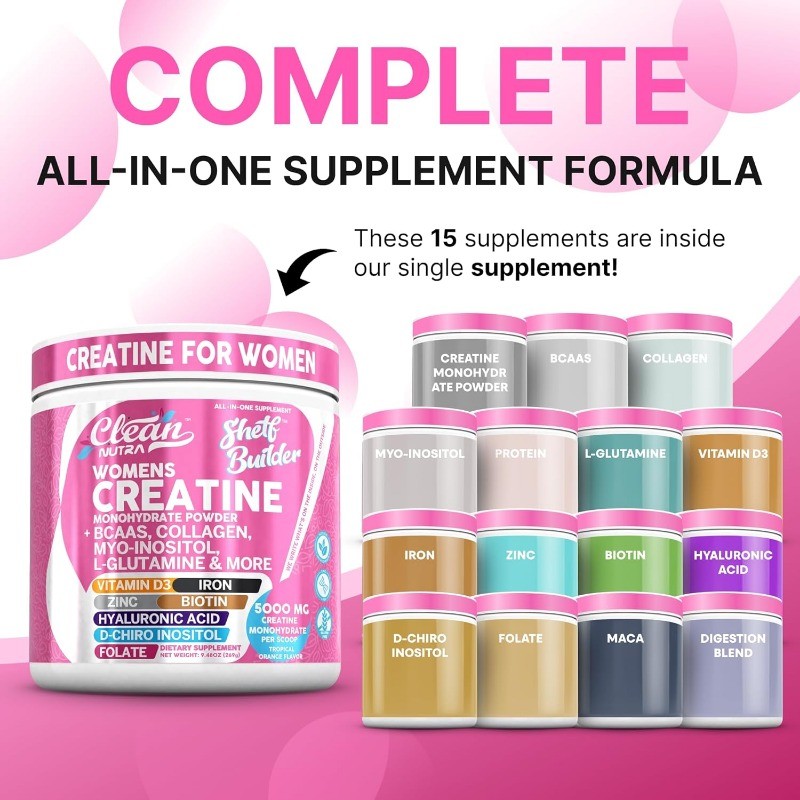 Clean Nutra Creatine for Women with BCAA Collagen & Crucial Vitamins Premium
