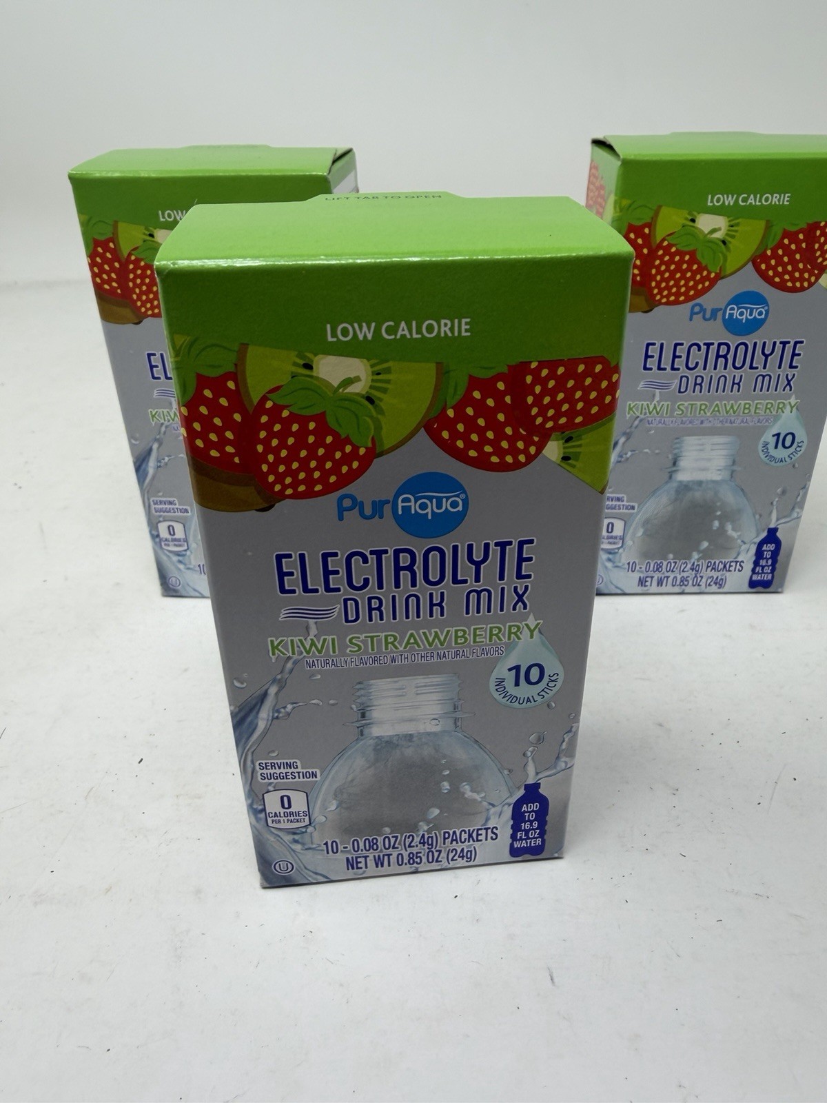 PURAQUA ELECTROLYTE -DRINK MIX KIWI STRAWBERRY 10 .08oz Packets Lot Of 3