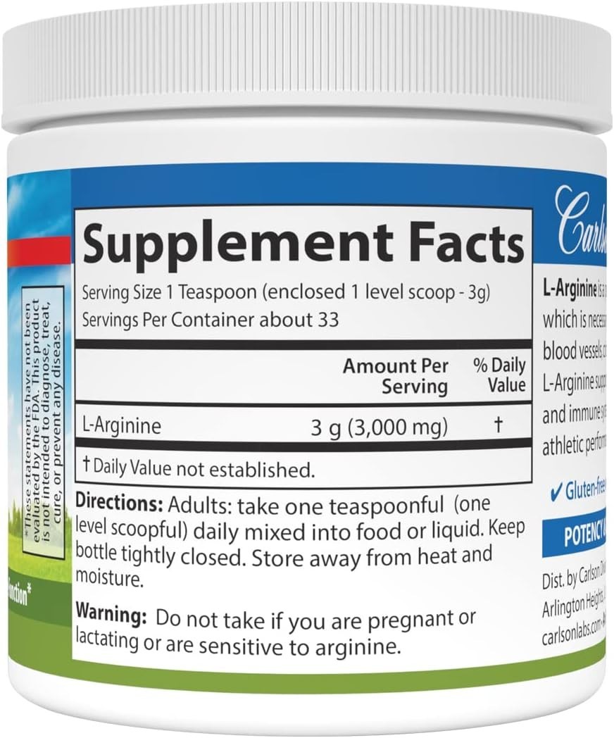 L-Arginine Powder – Supports Circulatory & Immune Health, Unflavored, 3.53 oz