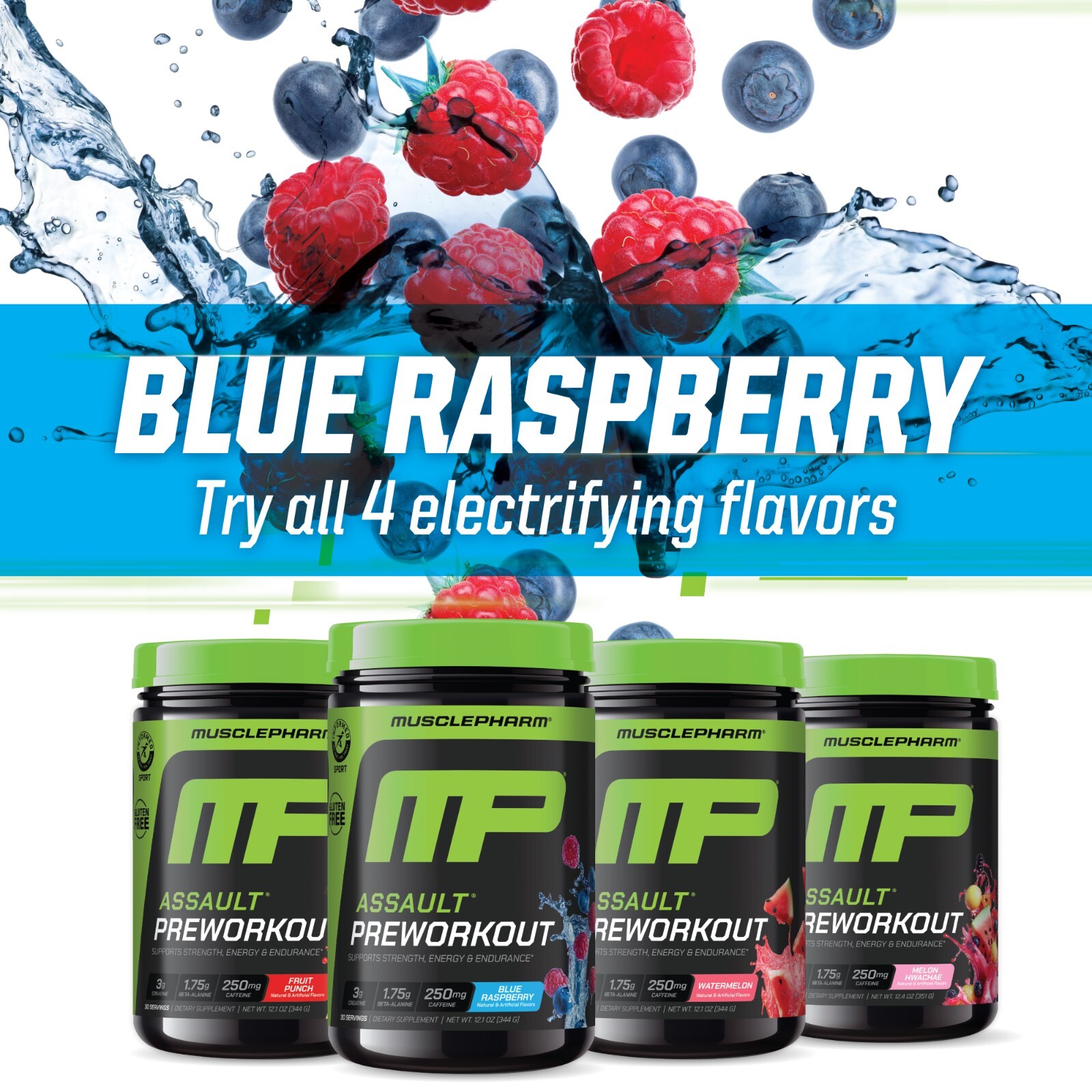 MusclePharm Assault Energy & Strength Pre Workout – 30 Servings, Blue Raspberry