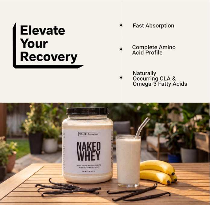 NAKED Whey Vanilla Protein Powder, Grass-Fed, 24 Servings, NSF Certified